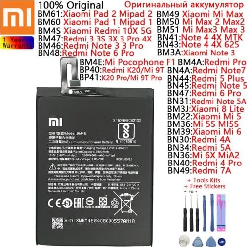 Original Battery For Xiaomi Redmi Note 3 3S 3X 4 4A 4X 5 5A 5S Plus 6X 6 Pro 7 7A 8 10X K20 Pro Lite 9T Pro Lite batteries