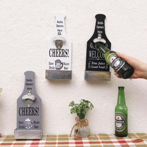 Beer Bottle Opener Wood Wall Mounted Bar Restaurant Wall Decoration Wine Kitchen Wine Bottle Can Opener Vintage Style Cocina
