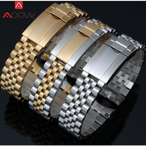 5 Pointer 20mm Stainless Steel Strap Solid Curved End Folding Buckle Gold Jubilee Men Metal Replacement Bracelet Watch Band