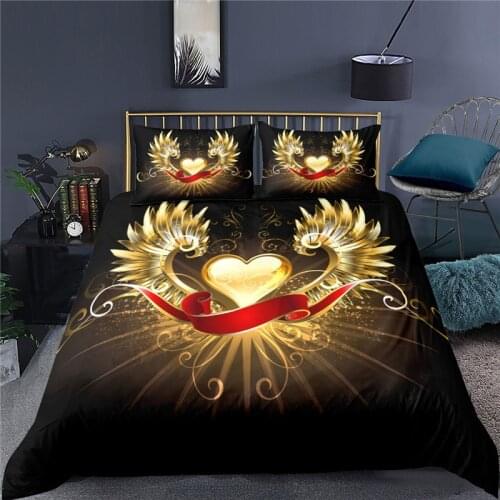 Luxury 3D Golden Wing Print 2/3Pcs Kids Bedding Set Comfortable Duvet Cover Pillowcase Home Textile Queen and King EU/US/AU Size