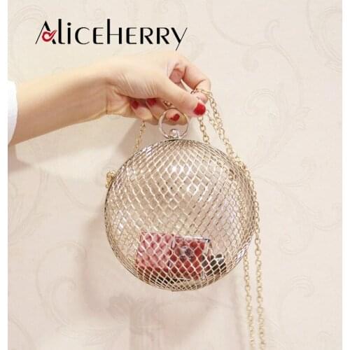 Luxury designer handbags metal clutch evening bags tassel chain party cross body bag women round hollow out make up clutch purse