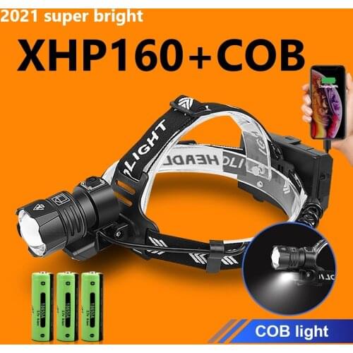 Most Powerful LED Headlamp Super Bright XHP160 Rechargeable High Power Head Light 18650 Usb Head Flashlight Zoom Fishing Lamp