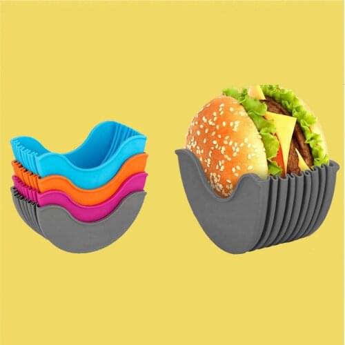 Silicone Reusable Burger Handheld Fixed Box Anti-Drop Retractable Non-Contact Food Egg Tart Donut Sandwich Hamburger Box