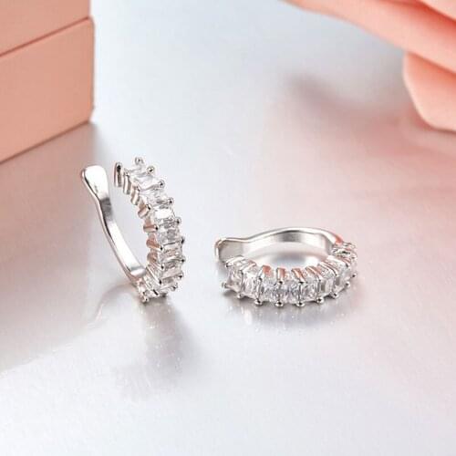 SOELLE 925 Sterling Silver Square Zircon Ear Cuff No Hole Ear bone clip Earrings for Women Luxury Jewelry Croisette Collection
