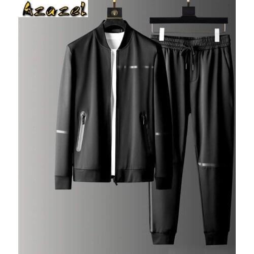 Azazel Sport Black Mens Sets (sweatshirt+pants) Luxury Stand Collar Zipper Man Jackets Elastic Waist Slim Fit Male Pants 3xl