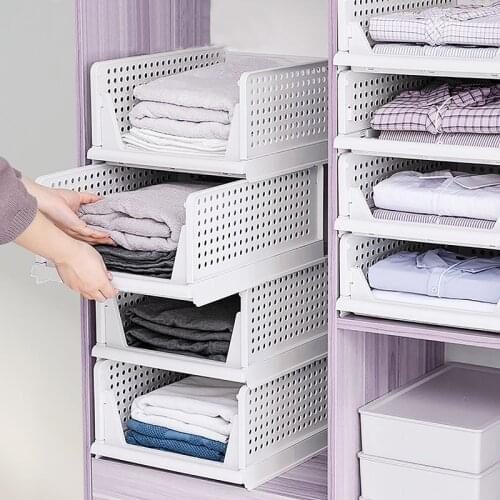 Drawer Wardrobe Storage Rack Stackable Folding Closet Organizer Box Multilayer Cabinet Clothes Storage Basket Clothes Organizer