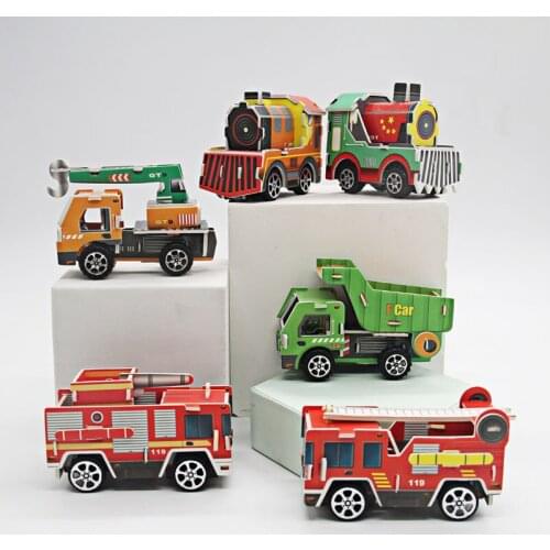Boxed DIY paper 3D three-dimensional jigsaw puzzle engineering pull back car assembly handmade brainy educational children toys