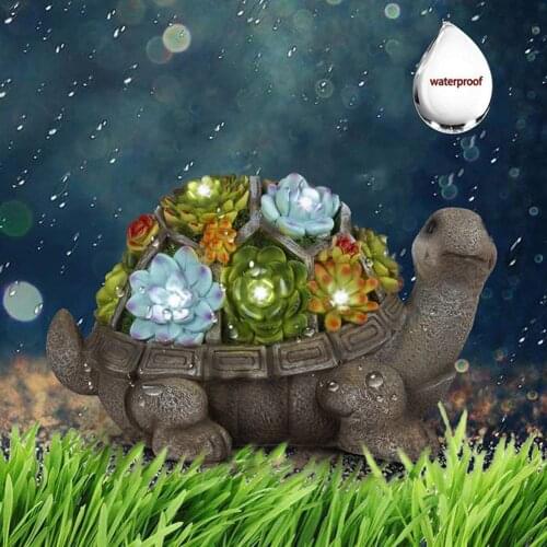 Outdoor LED Solar Light Resin Cartoon Flower Turtle Dwarf Doll Ornament Lamps Art Craft for Home Garden Decorations