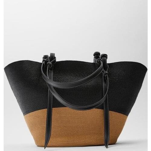 Large Capacity Womens Tote Bag Contrast Woven Designer Handbag Bohemian Summer Straw Beach Bags Female Shopper Shoulder Bag