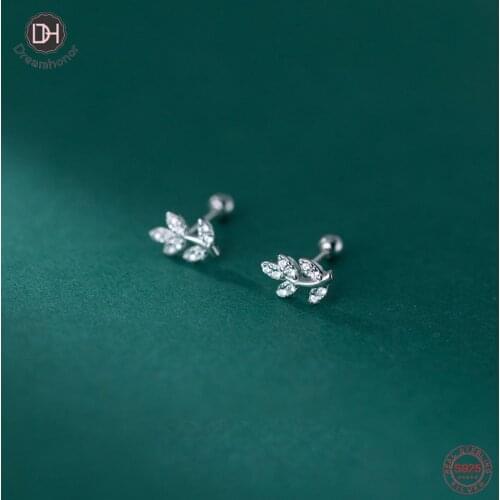 Dreamhonor 100% 925 Sterling Silver AAA Cubic Zircon Leaves Stud Earrings Brincos For Women Girl Gifts