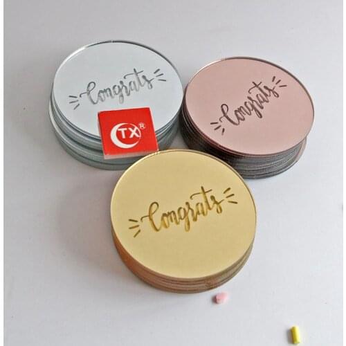 Gold New Acrylic Graduation Season Cake Toppers Round Baking Cake Toppers for Students Graduation Party Cupcake Decorations