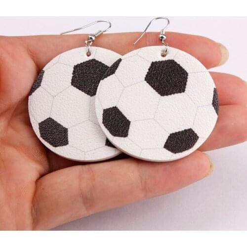 ZWPON Fashion Large Round PU Leather Soccer Ball Earrings for Women