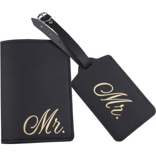 1 Set PU Leather Luggage Bag Tag Passport Holder Case ProtectCover Wallet for Couples Honeymoon Travel Organizer Wedding Bridal