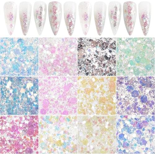 Holographic Glitter for 12 Colors Holoqraphic Glitter Superfine Nails Sequins Mixed Iridescent Paillette for Nails Art (A)211214