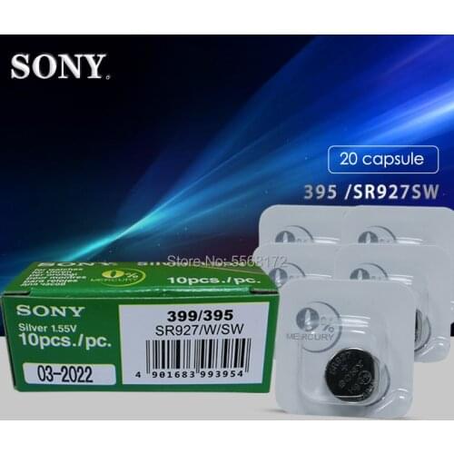 20pc For SONY Silver Oxide Watch 395 SR927SW 927 1.55V 100% Original 395 927 Battery Single grain packing