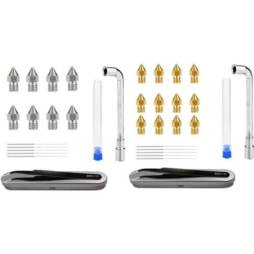 3D Printer 0.2/0.4/0.6/0.8/1.0mm MK8 Nozzles DIY Wrench Tweezers 0.35 Needles Tools Kit for Creality Ender 3/5/CR-10/10S
