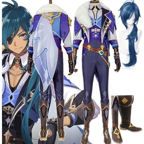 Anime Game Genshin Impact Kaeya Original Skin Battle Uniform Gorgeous Outfit Cosplay Costume Halloween Men Wig Shoes Earring