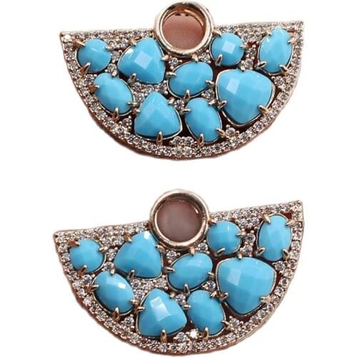 APDGG 1 Pcs 23x35mm Blue Crystal Gold Plated Cubic Zirconia Micro Pave Connector Necklace Bracelet Pendant Jewelry DIY Findings