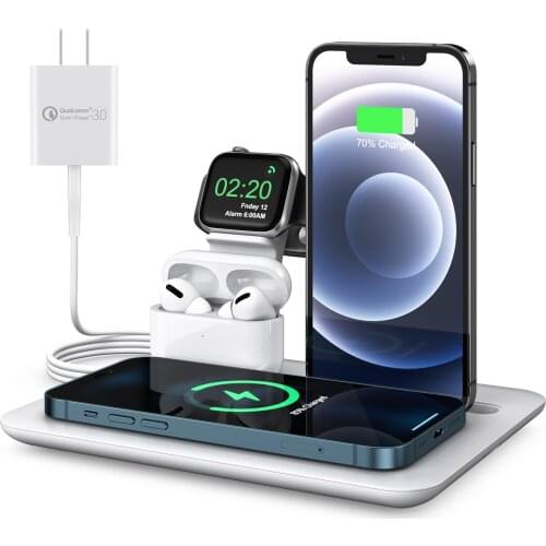 Wireless Charger 15W Fast Wireless Charging Station 4 in 1 Qi Certified Charging Pad Stand for iWatch SE/6/5/4/3/2 Airpods 1/2