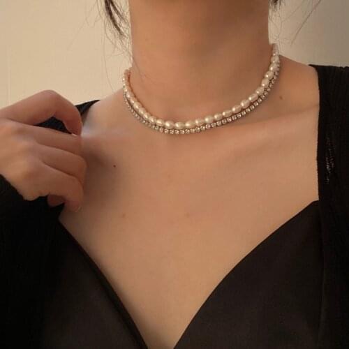 Huge Bud Natural Freshwater Pearl Choker Necklace Double Layer Cubic Zirconia Chain Pearl Wedding Jewelry Collares De Moda Gifts