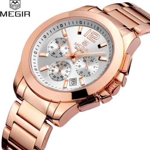 MEGIR Women Watch Top Brand Luxury Chronograph Steel Female Clock Classic Business Quartz Lady Wristwatch relogio feminino 5006