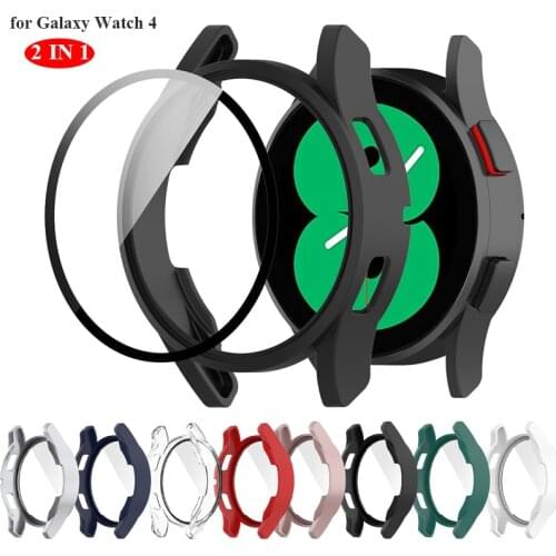 2 in 1 Watch Cover for Samsung Galaxy Watch 4 40mm 44mm PC Case with Tempered film Protective Bumper Shell for Galaxy Watch4