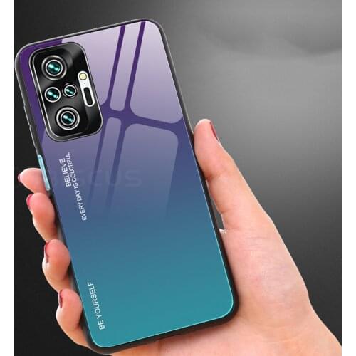Gradient Color Hard Tempered Glass Case For Xiaomi Mi 11 Lite 5G Redmi Note 9T 10 Pro 10S 10T 11i Aurora Colorful Cover