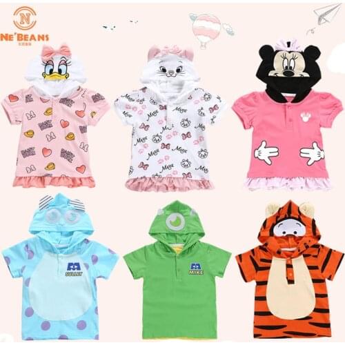 New Summer Children T-Shirt Kids Boys Cartoon Minnie Baby Girls Cut Dress Cat Duck Tiger T Shirts Kids Short Sleeve Hoodies 1-5T