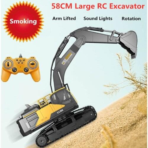 58cm Large Alloy RC Excavator Remote Contorl Dump truck With High Simualtion Smoking Arm Lifted Rotation Engineering vehicle Toy