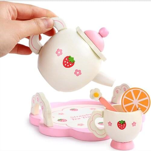 Girls Toys Simulate Wooden Kitchen Toys Pink Tea Set Play House Educational Toy Tools Baby Early Education Puzzle Tableware Gif