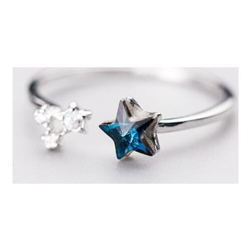 Flash Star Fresh Azure Star River Five-pointed 925 Sterling Silver Personality Female Resizable Opening Rings SRI220