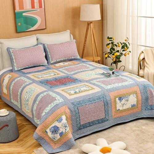 Patchwork Bedspread on the Bed Cotton Quilt Set 3-Piece Blanket for Bed Vintage Bed Cover King Size Coverlets CHAUSUB