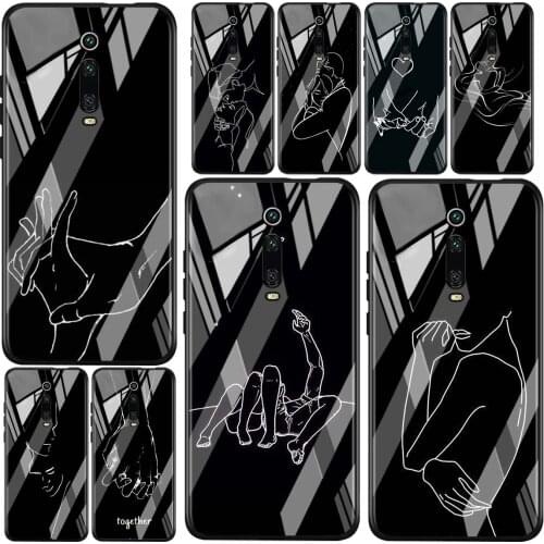Minimalist Line Love For Xiaomi Redmi K40 K30 K20 9T 9C 9A 9 8A 7 Pro Plus Tempered Glass Luxury Cover Phone Case