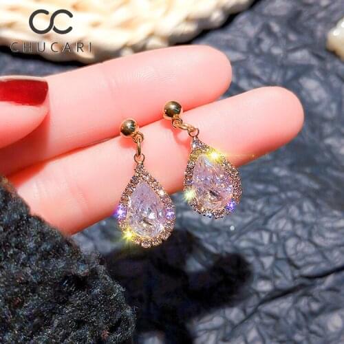 CHUCARI 2019 Fashion Trendy Water Drop Crystal Earrings Jewelry Rhinestone Style Wedding round brincos Dangle Earrings For Women