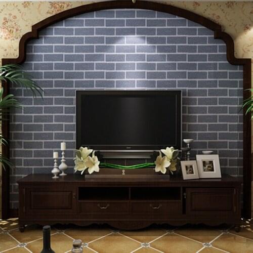 Retro blue brick pattern wallpaper shop concave and convex gray brick wallpaper restaurant non - self - adhesive wallpaper