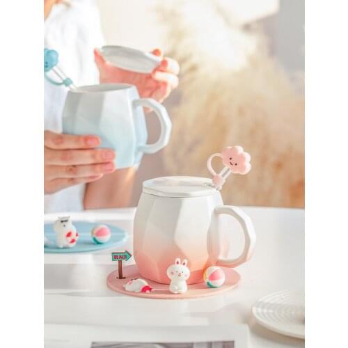 Marker girls with lid couple cups women summer ceramics a couple office cups cute breakfast cups