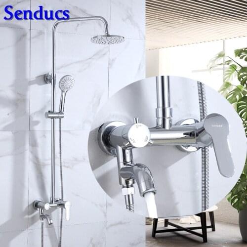 Senducs Polished Chrome Shower Set Fashion Design Water Saving Shower System with High Quality Brass Bathroom Shower Set