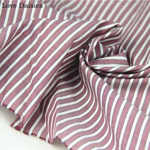 Yarn Dyed DARK RED White Stripe 100% Cotton Thin Fine Fabric for DIY Summer Shirt Dress Blouse Home Clothes Craft Quilt Tissue