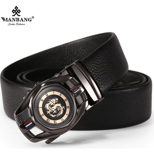 ManBang New Fashion Men Belt Cowskin leather business automatic buckle belt Cowhide for Jeans Men Design High quatity