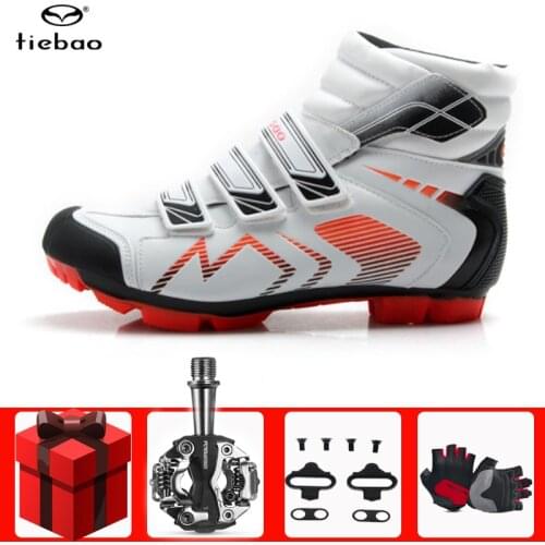 TIEBAO Winter Cycling Shoes SPD Pedal set Men Ultralight Pro Self-Locking Mountain Bike MTB Bicycle Triathlon Racing Shoes