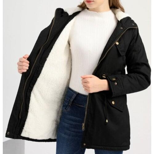 Thick Parka Coat Faux Fur Coat Womens Long-sleeved Hooded Collar Zipper Button Casual Ladies Jacket Warm Down Jacket Winter