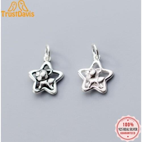 TrustDavis Real 925 Sterling Silver Fashion Geometric Star Pig Charm Pendant Handmade DIY Accessories Jewelry Wholesale DZ436
