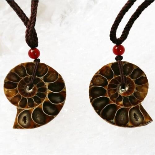 FYJS Unique 10 Pcs Irregular Shape Ammonite Reliquiae Pendant Handmade Weave Rope Chain Necklace Ethnic Jewelry