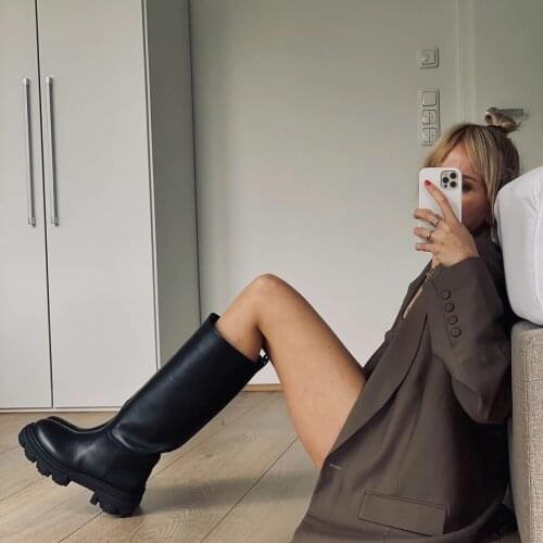 GIGIFOX Brand Design Fashion Chunky Heels Comfy Walking Slip On Winter Black Modern Riding Boots Vintage Classic Woman Shoes