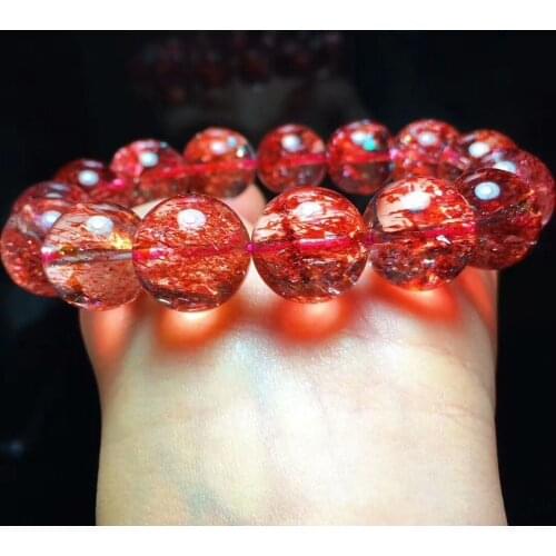 Genuine Natural Red Super Seven Lepidocrocite Quartz Clear Round Bead Stretch Crystal Bracelets 14.5mm Women Female