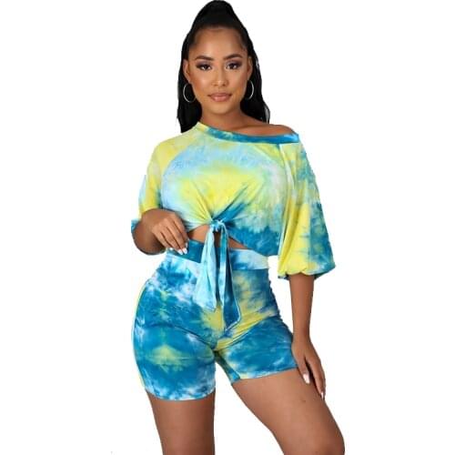 Womens Sets Summer Two Piece Clothing Set Women Bandage Top and Shorts Pants Suit Print Outfits Tracksuit Matching Sets
