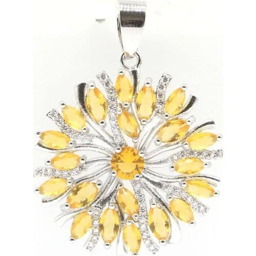 39x29mm Anniversary Silver Pendant for Women Created Golden Citrine London Blue Topaz CZ Fine Jewelry Wedding Wholesale