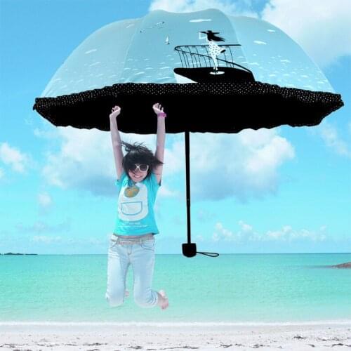 Lace sun umbrella three folding umbrella lightweight portable strengthen 8K umbrella windproof umbrella women umbrella