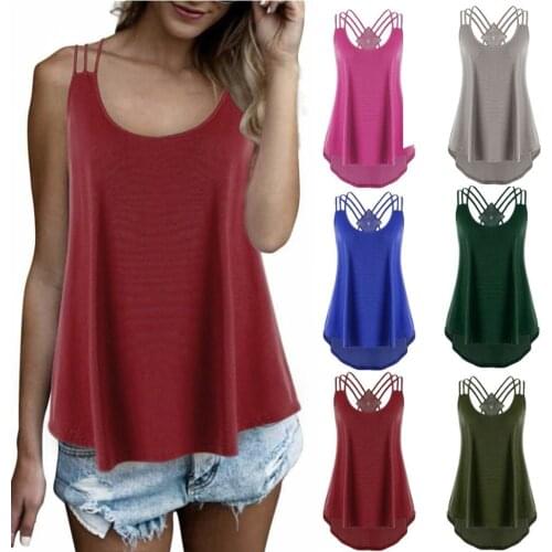 2021 New Hot Sale Fashion Women Casual Style V Neck Vest Tops Strappy Summer Beach Cami Tank Top Bandages Camisole Streetwear