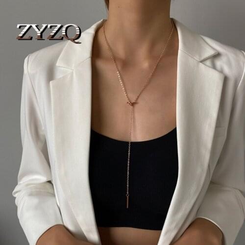 ZYZQ Bohemia Gold Color Hollow Knot Pendant Necklace Metal Copper Bow-knot Women Necklace New Year Gift For Girlfriend